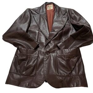 Arbitro Mens Genuine Leather Blazer Jacket Dark Brown Single Button Spain